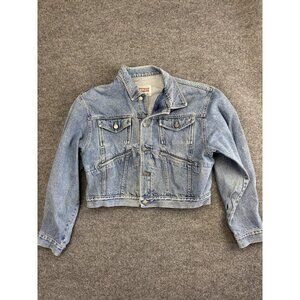Vintage Sisley Denim Jacket Womens Small Blue Cropped Trucker Italy Relaxed 90s